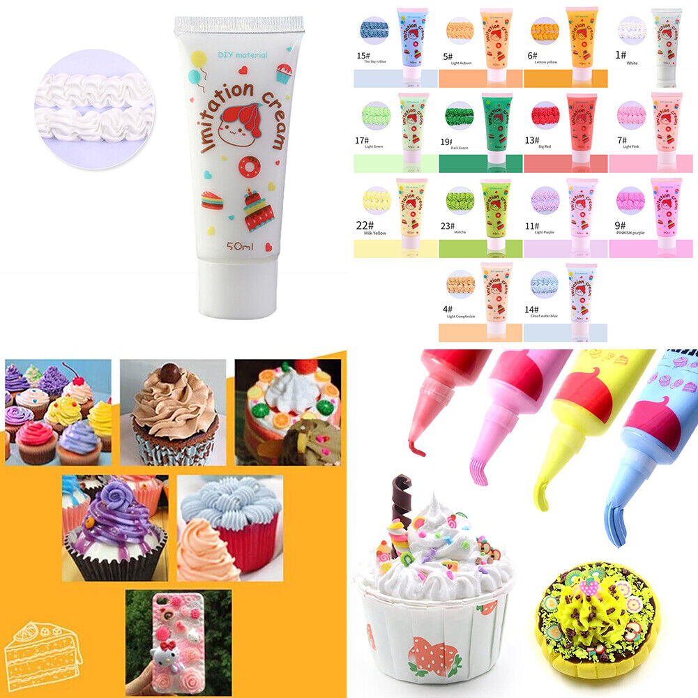 US 14 Pcs 50g Simulation Cream Adhesive Fake Whipped Cream Glue Set w/14 Nozzles