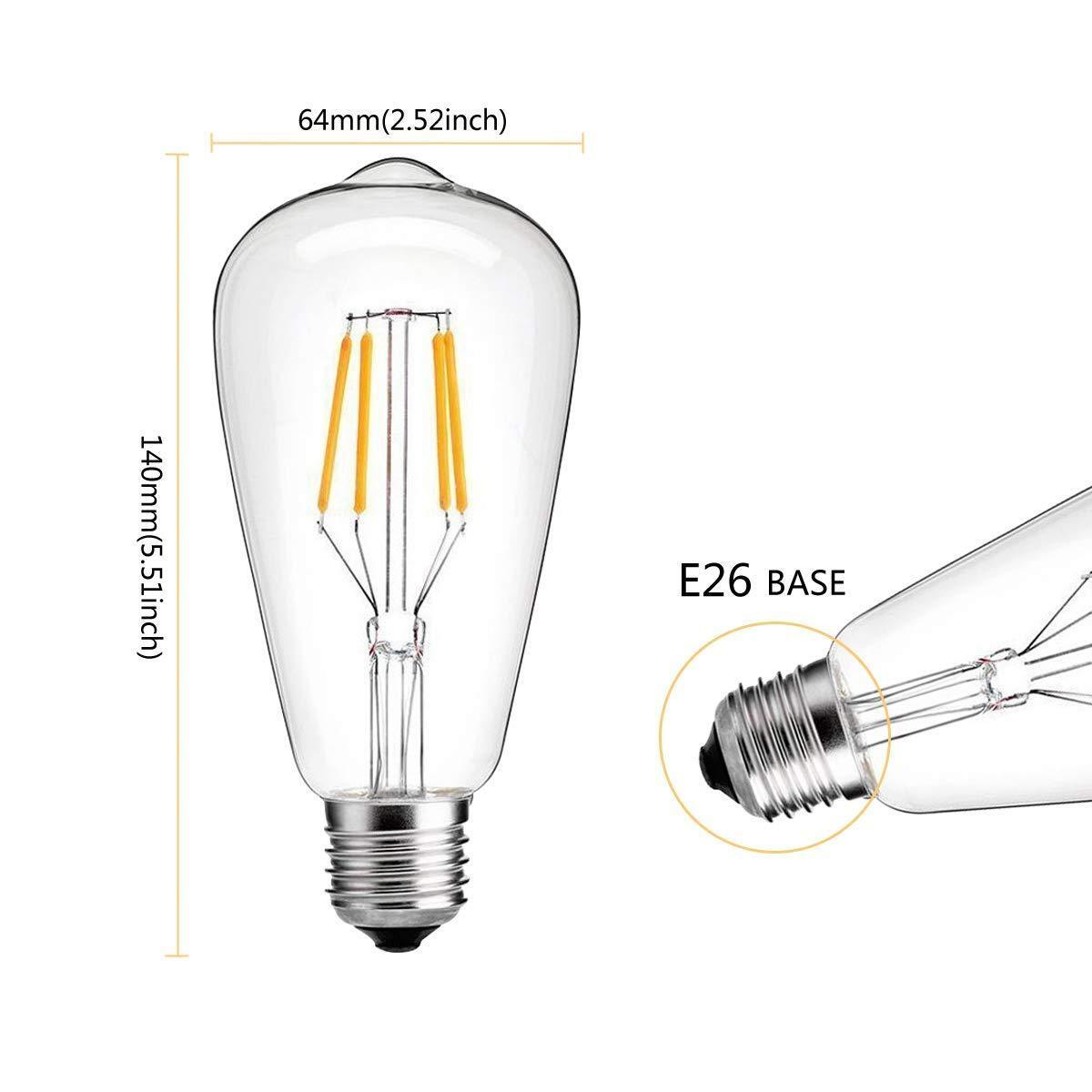 6 Vintage Edison LED Bulb, Dimmable 4W ST64 AntiqueSquirrel Cage Warm White
