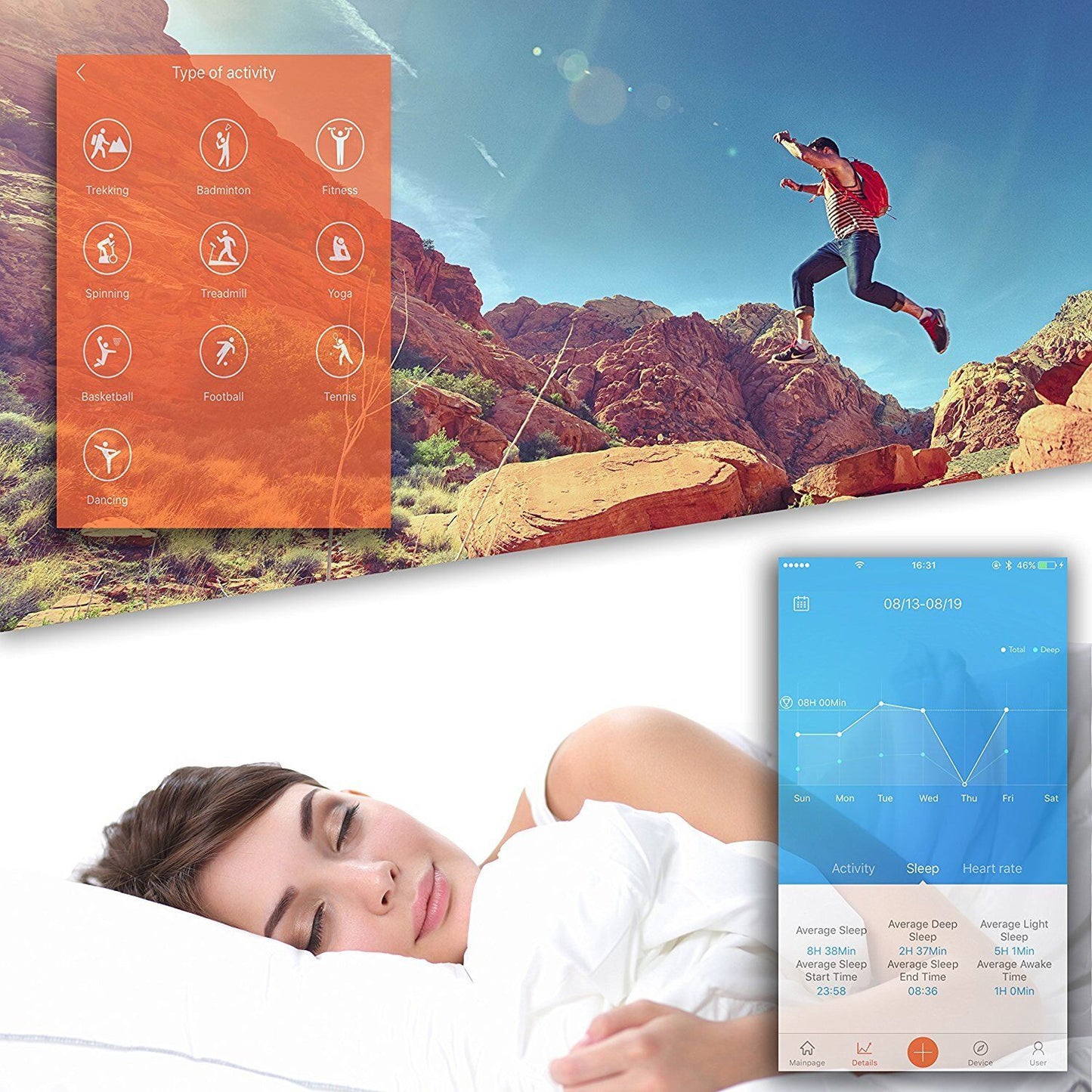 Fitness Tracker, Waterproo Heart Rate Monitor Bluetooth Smart Watch