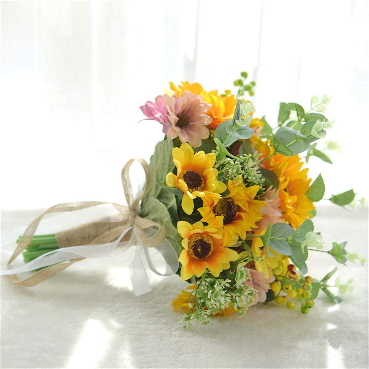 10.5" Bridal Holding Wedding Sunflower Mixed with Small Flowers