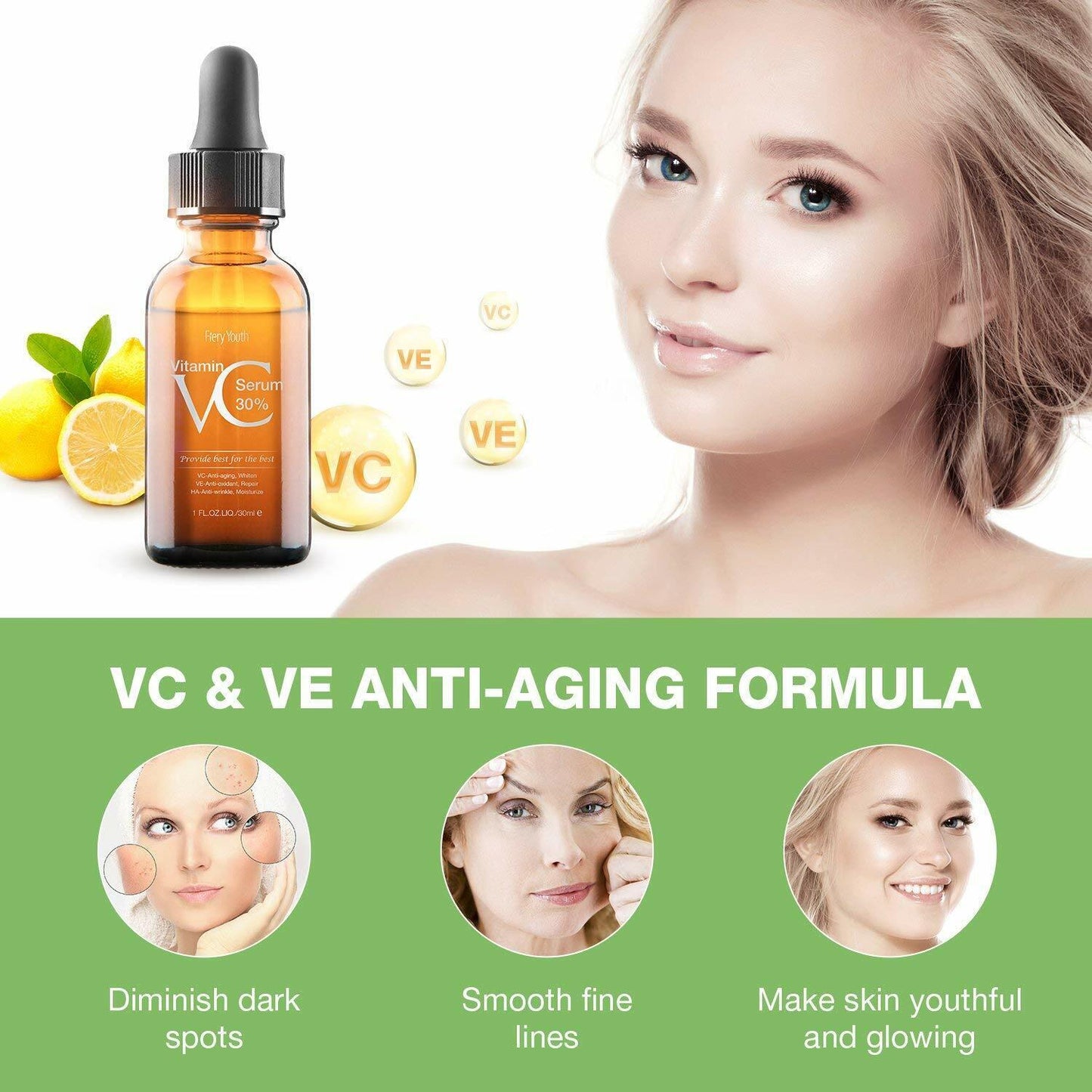 30% Vitamin C Serum ,Hyaluronic Acid Vitamin E - Natural & Organic Anti Wrinkle