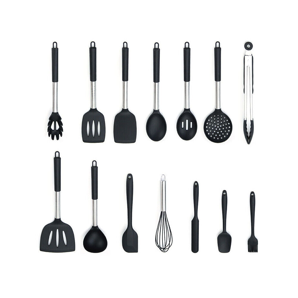 US 14 Pcs Set Silicone Cooking Utensils Kitchen Utensil Heat Resistant Nonstick