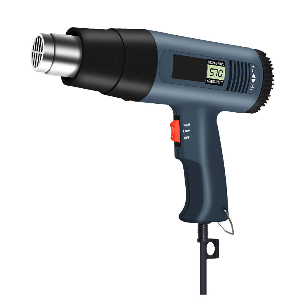 US 2500W Heat Gun Electric Hot Air Gun Dual Temperature LCD Display 4 Nozzles