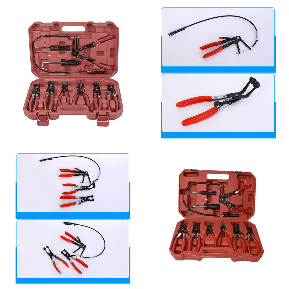 US 10Pc Flexible Hose Clamp Pliers Wire Long Reach Fuel Oil Water Hose Remover T