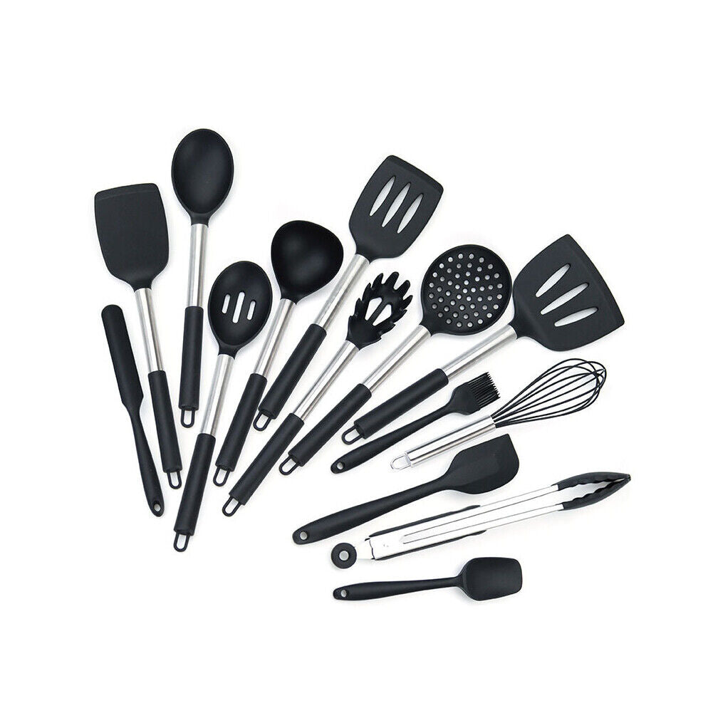 US 14 Pcs Set Silicone Cooking Utensils Kitchen Utensil Heat Resistant Nonstick