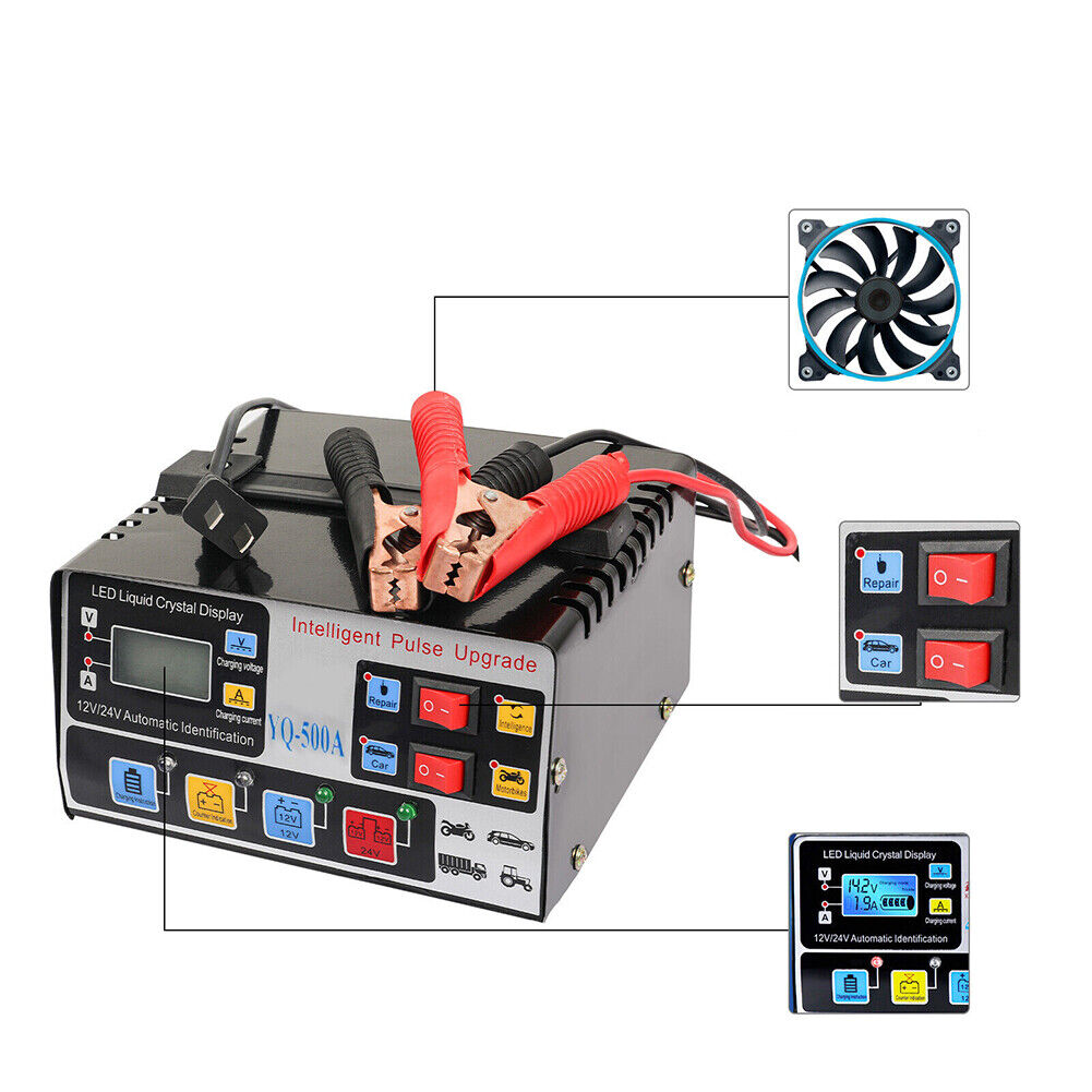 Intelligent Automatic Car Battery Charger 12/24V 9A Pulse Repair Starter AGM/GEL