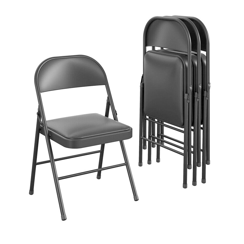 US 4 Pack Upgrade Vinyl Padded Seat Metal Back Folding Chair Heavy Duty Durable