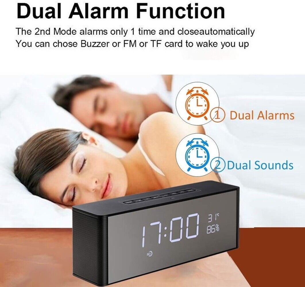 Wireless Speaker, Alarm Clock, Digital FM Radio, 3.5mm Aux Line-in TF Card Play
