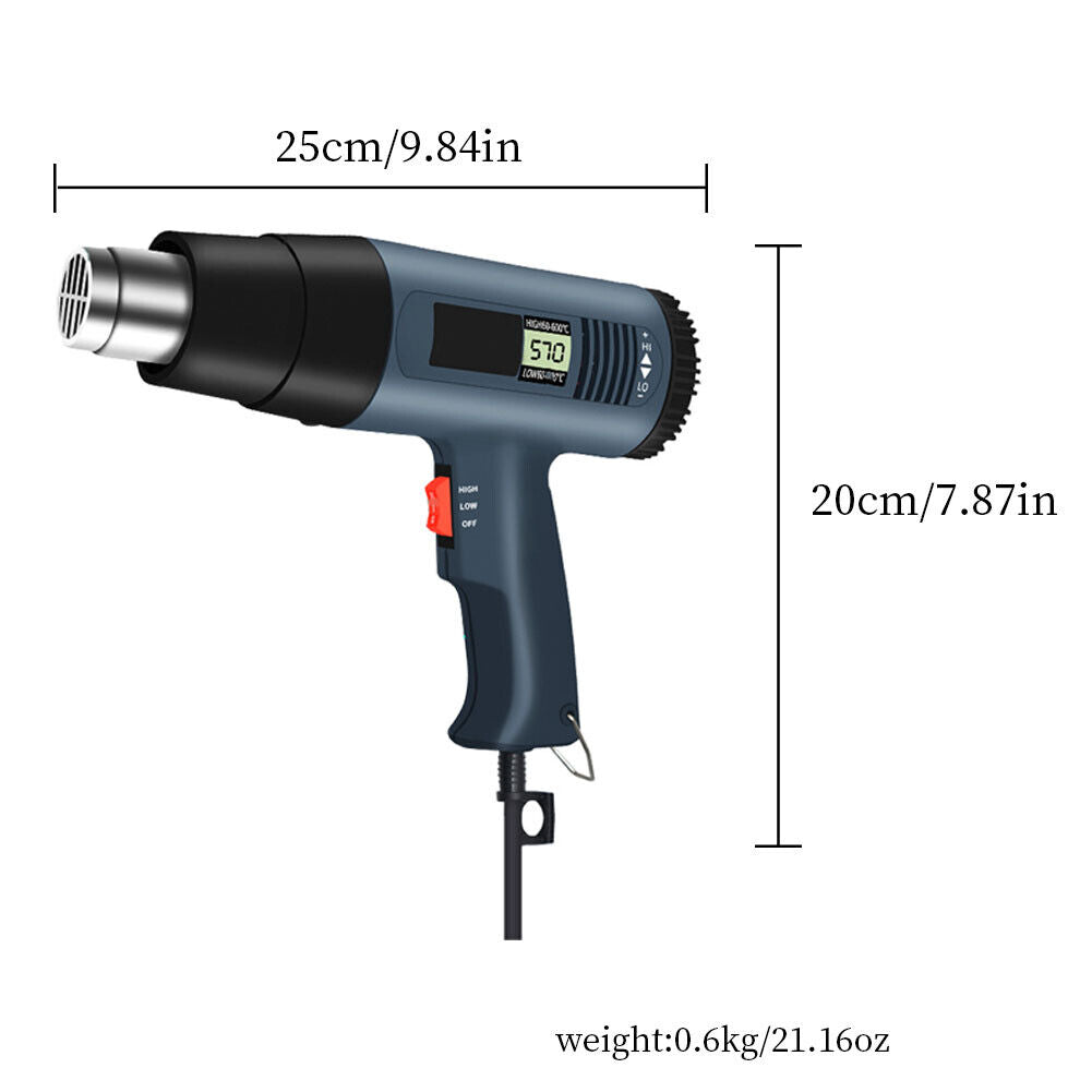 US 2500W Heat Gun Electric Hot Air Gun Dual Temperature LCD Display 4 Nozzles