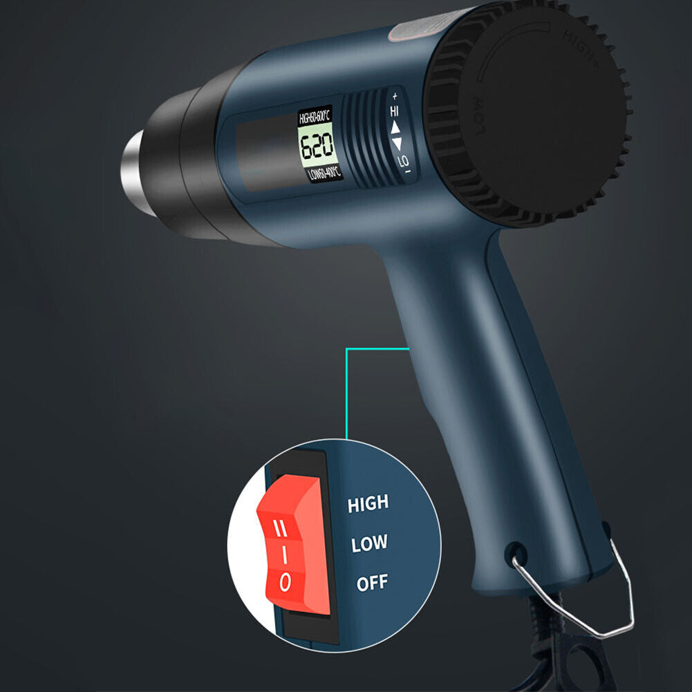 US 2500W Heat Gun Electric Hot Air Gun Dual Temperature LCD Display 4 Nozzles