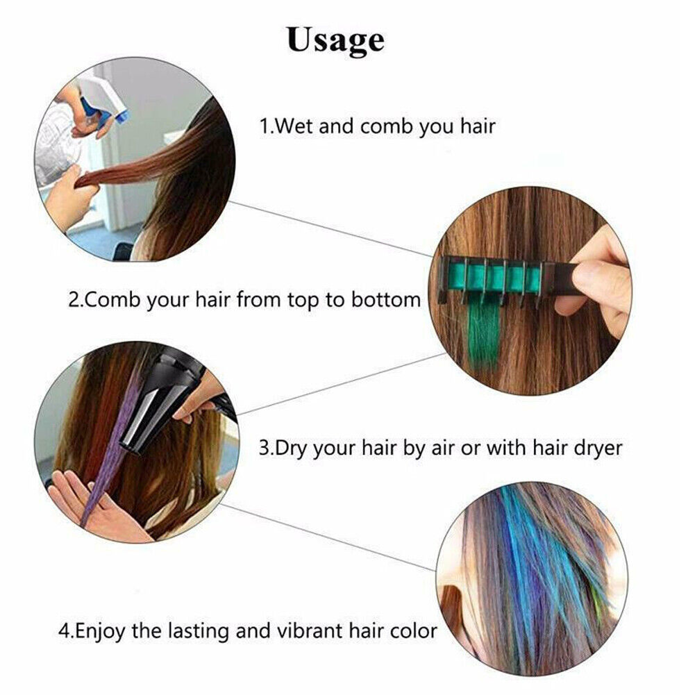US 10 Color Hair Chalk Comb Set Washable Temporary Dye Mark DIY Party Kids Safe