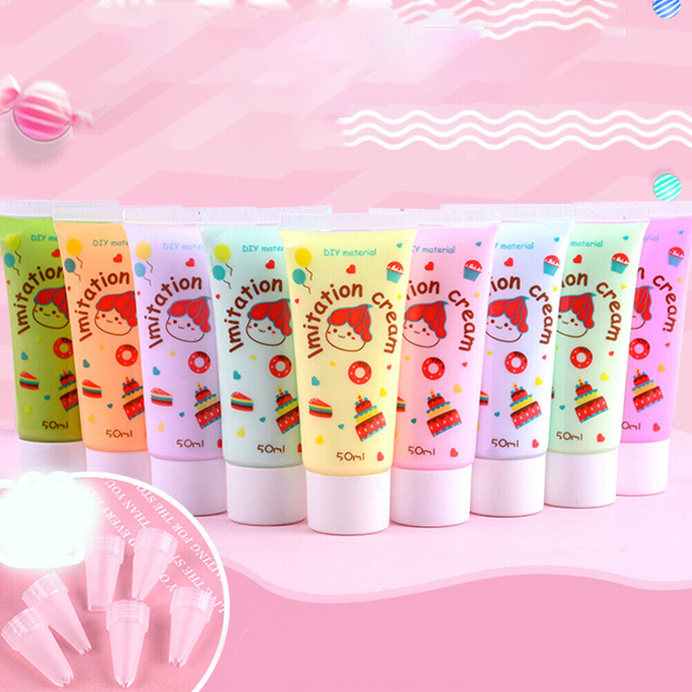 US 14 Pcs 50g Simulation Cream Adhesive Fake Whipped Cream Glue Set w/14 Nozzles
