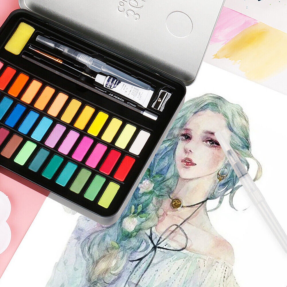 US 48 Premium Paints Watercolor Paint Set Include Metallic and Fluorescent Color