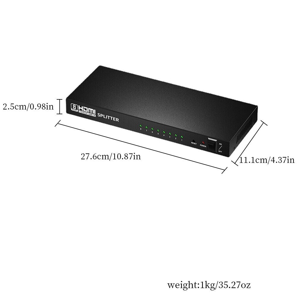 US 1X8 8 Port HDMI Splitter Switch 1 In 8 Out Amplifier Hub 3D 4K HD 1080P