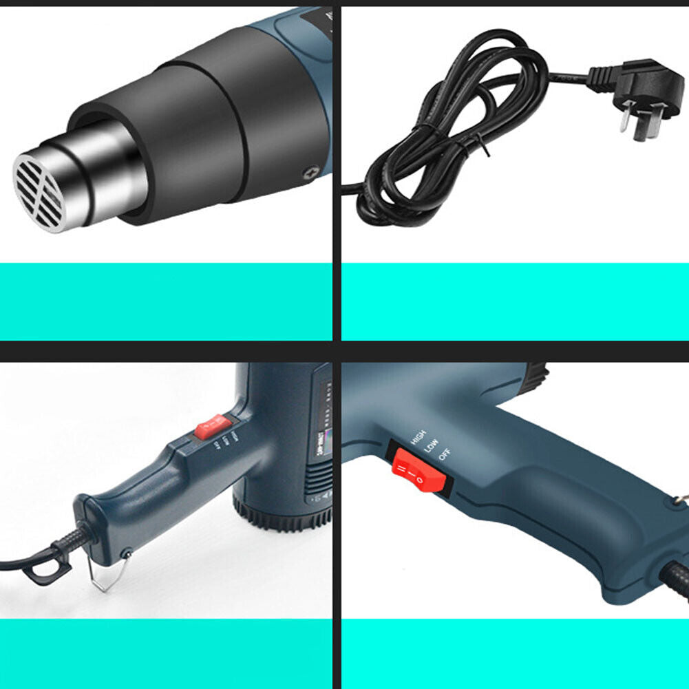 US 2500W Heat Gun Electric Hot Air Gun Dual Temperature LCD Display 4 Nozzles