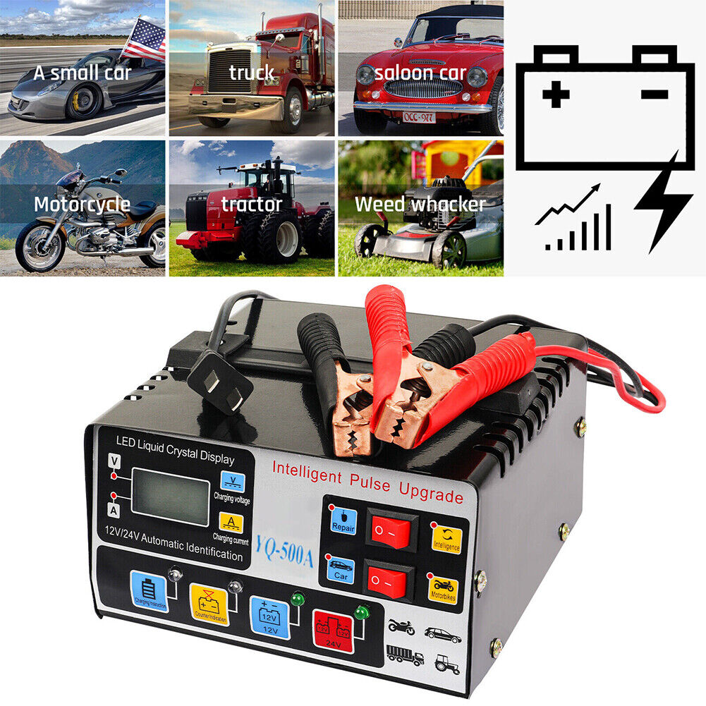 Intelligent Automatic Car Battery Charger 12/24V 9A Pulse Repair Starter AGM/GEL