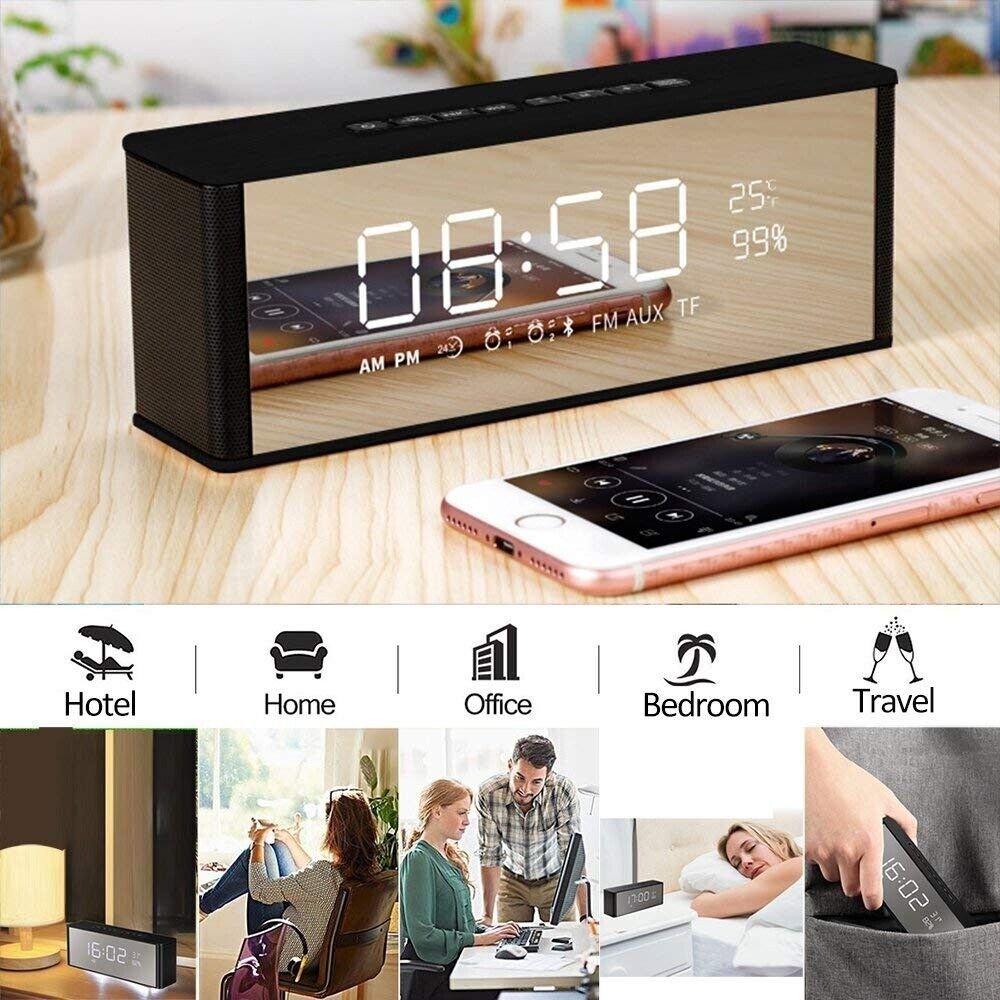 Wireless Speaker, Alarm Clock, Digital FM Radio, 3.5mm Aux Line-in TF Card Play