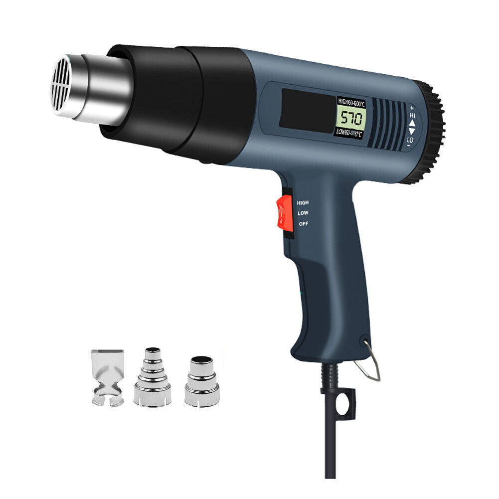 US 2500W Heat Gun Electric Hot Air Gun Dual Temperature LCD Display 4 Nozzles