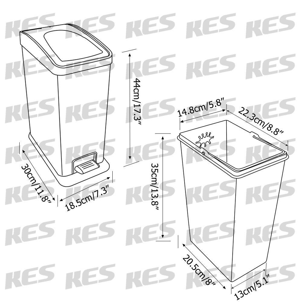 12L Stainless Steel Square Step Trash Can Removable Inner Bucket Silent Close