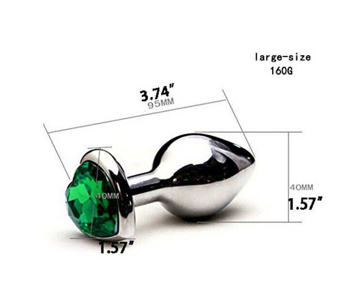 Heart ButtToy Plug Anal Insert Stainless Steel Metal Plated Jeweled Sexy Stopper