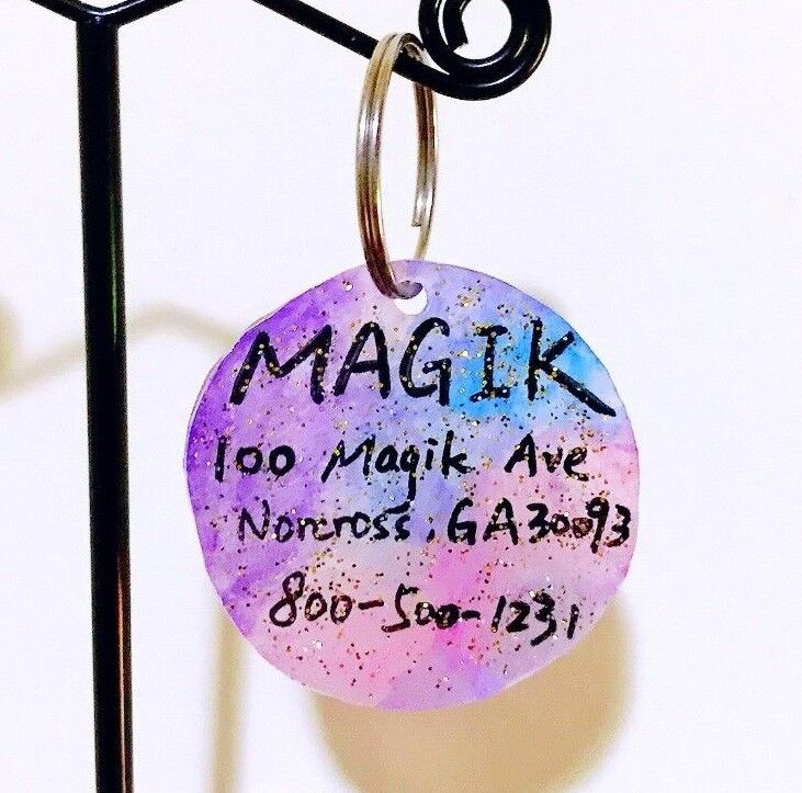 Magik Handmade Glitter Galaxy Pet ID Tag Dog Tag or Cat Tag Name Tag Key Chain