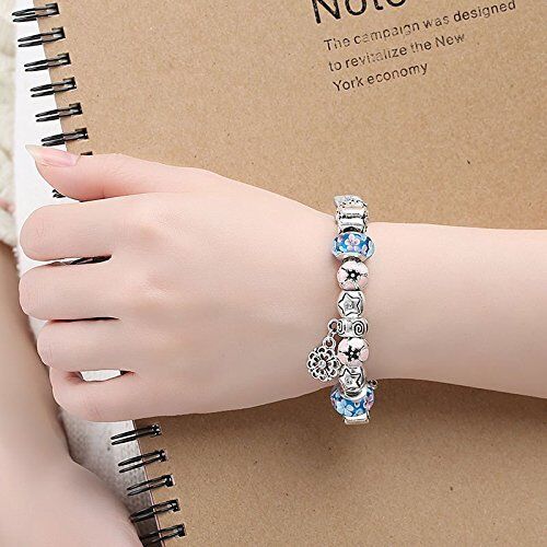 European S925 Glass Bead Charms Bracelets With Crystal Fit Women Bangle Jewelry