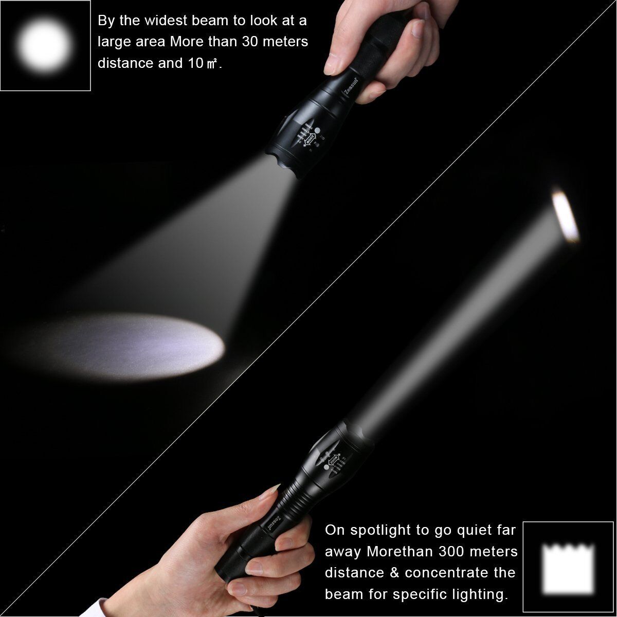 Zeasun A100 Tactical Telescoping Handheld Flashlight 900 Lumen 5 Modes Outdoor S