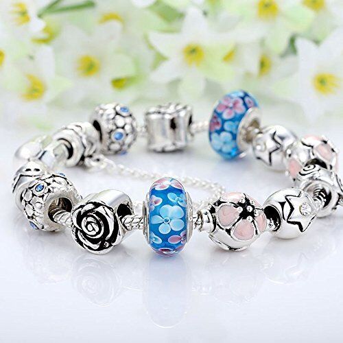 European S925 Glass Bead Charms Bracelets With Crystal Fit Women Bangle Jewelry