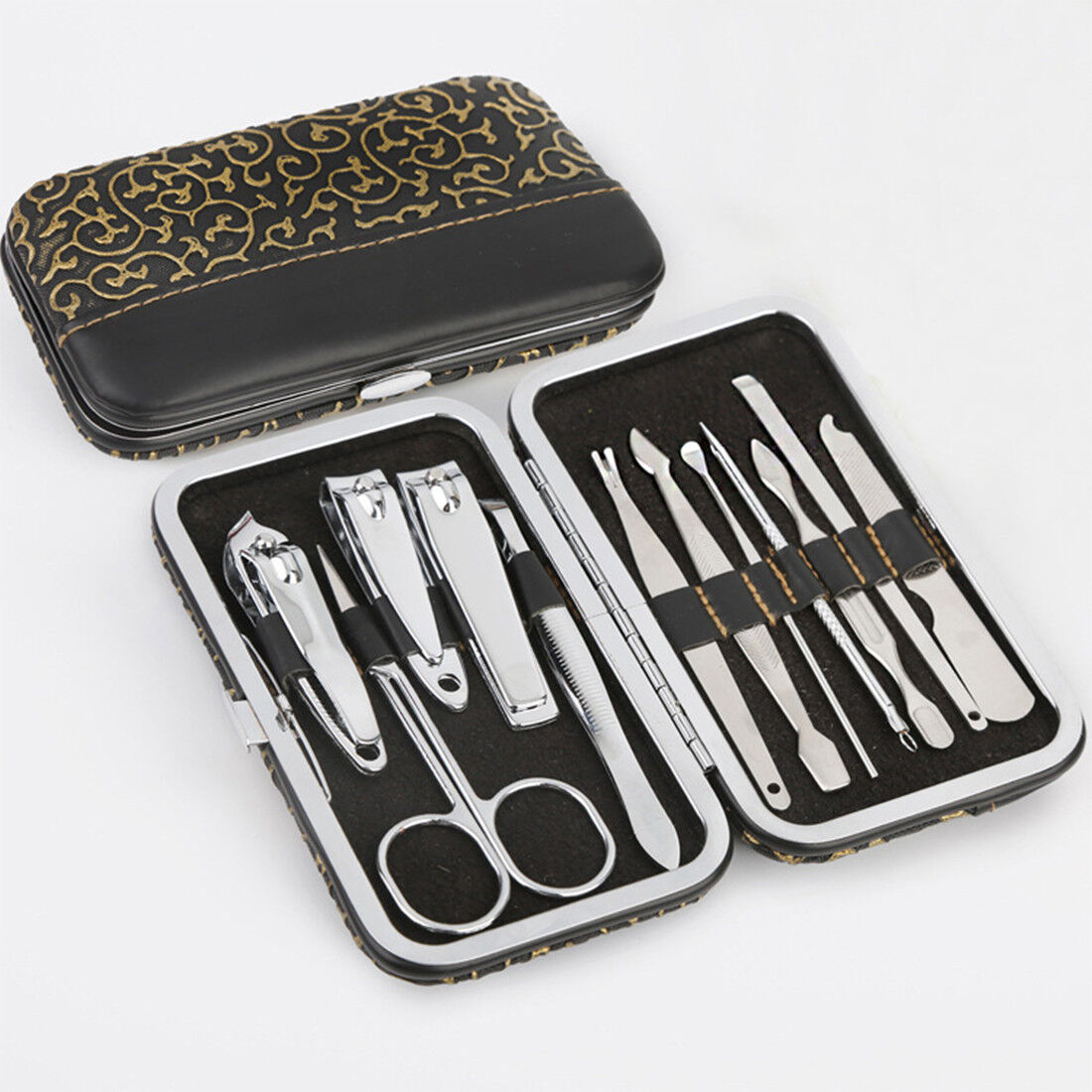 12PCS Pedicure / Manicure Set Nail Clippers Cleaner Cuticle Grooming Kit Case
