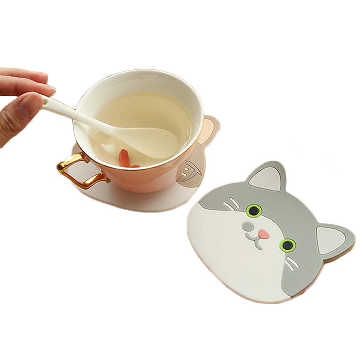 US 6 Pack Cat Coasters Mug Cushion Tea Cup Pad Tableware Mat Silicone Place Mat