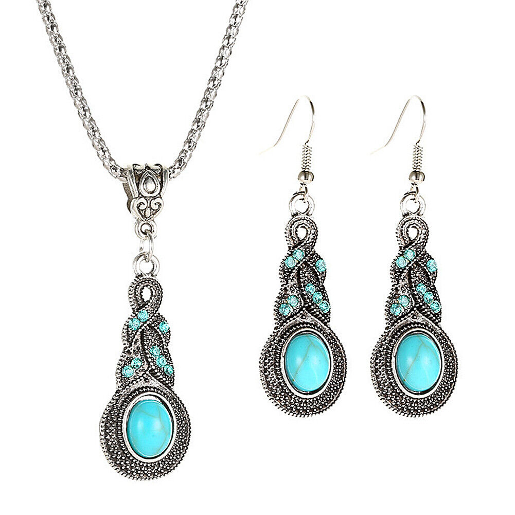 US 2 Pcs Pearl Rhinestone Crystal Peacock Themed Necklace + Earrings Jewelry Set