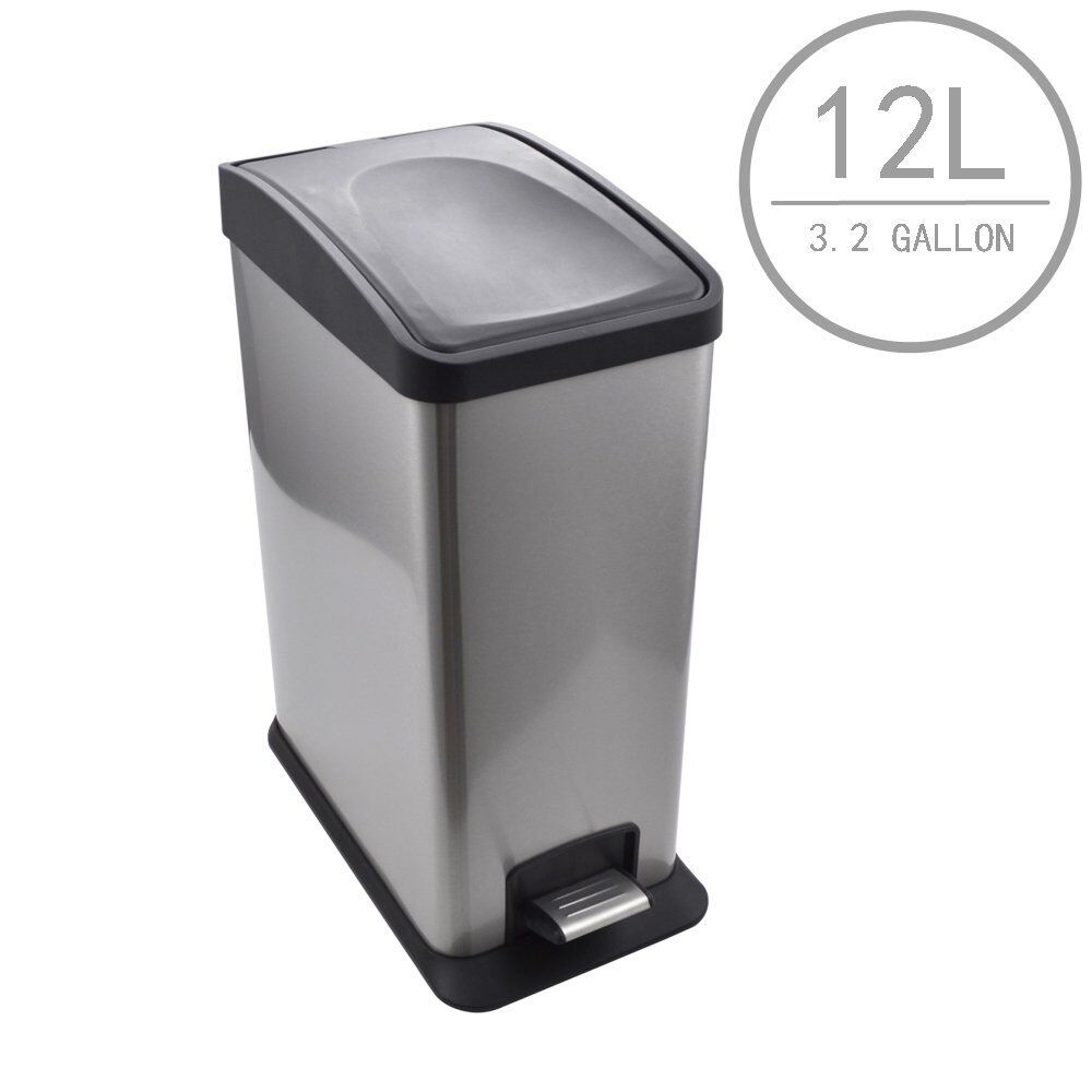 12L Stainless Steel Square Step Trash Can Removable Inner Bucket Silent Close