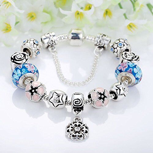 European S925 Glass Bead Charms Bracelets With Crystal Fit Women Bangle Jewelry