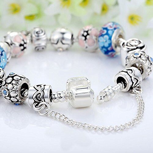 European S925 Glass Bead Charms Bracelets With Crystal Fit Women Bangle Jewelry