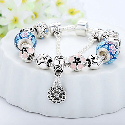 European S925 Glass Bead Charms Bracelets With Crystal Fit Women Bangle Jewelry