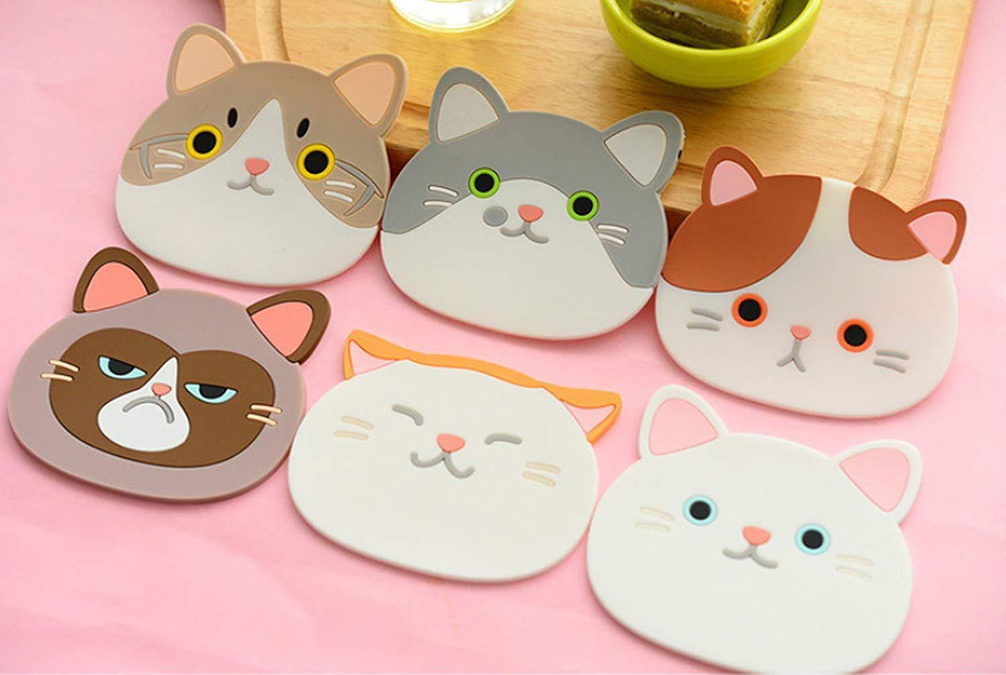 US 6 Pack Cat Coasters Mug Cushion Tea Cup Pad Tableware Mat Silicone Place Mat