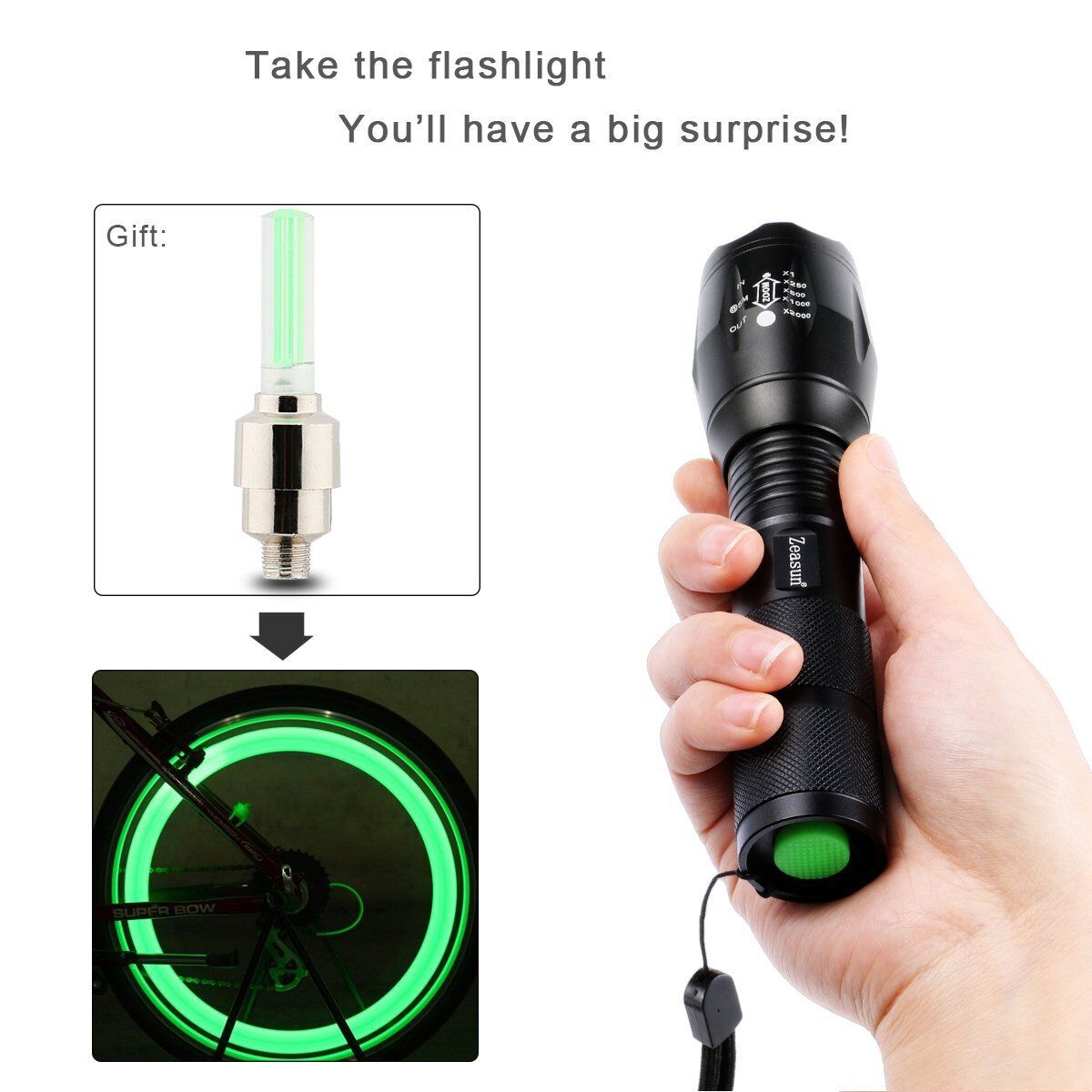 Zeasun A100 Tactical Telescoping Handheld Flashlight 900 Lumen 5 Modes Outdoor S
