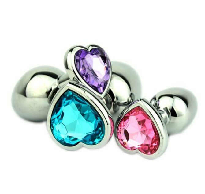 Heart ButtToy Plug Anal Insert Stainless Steel Metal Plated Jeweled Sexy Stopper