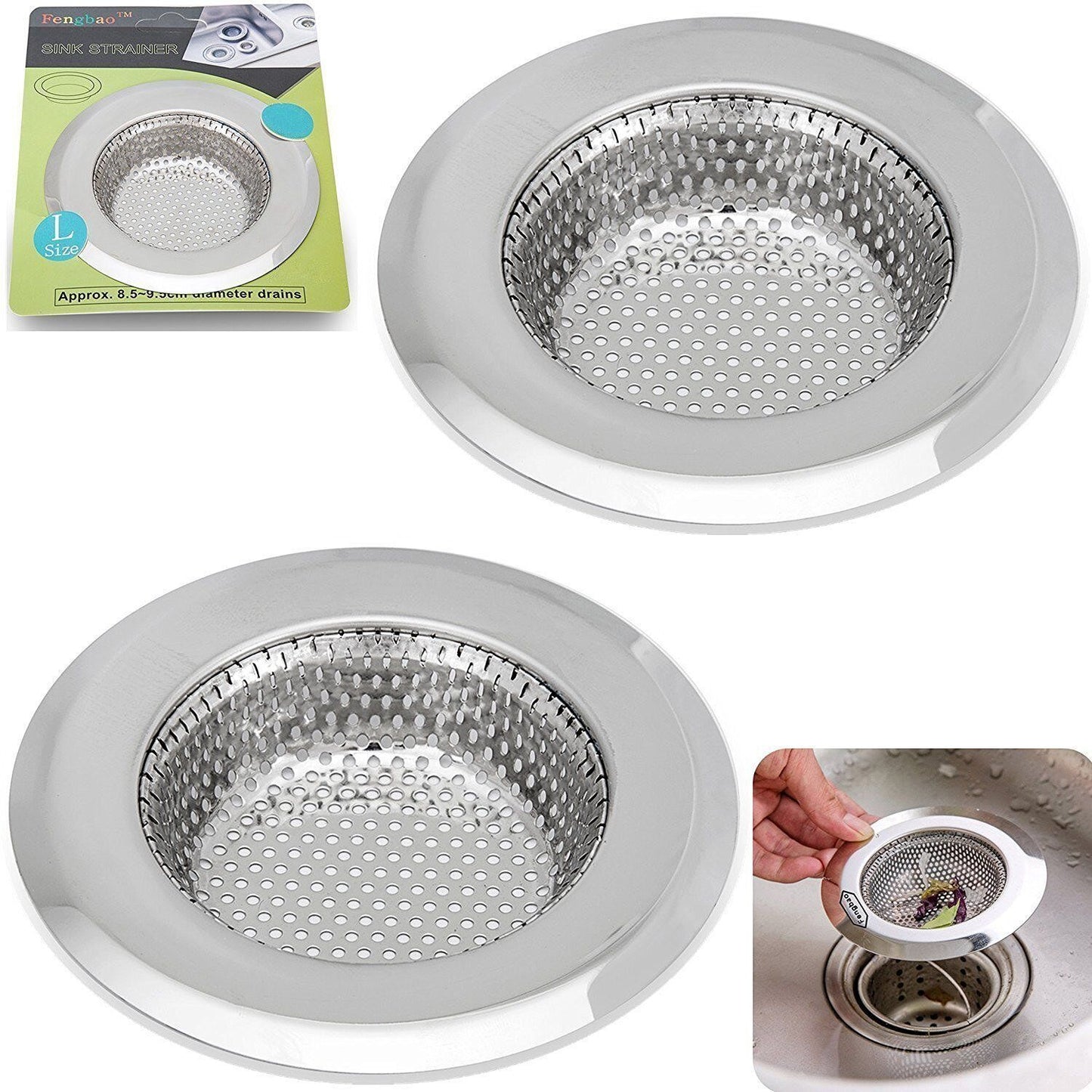 2PCS Stainless-Steel Kitchen Sink Strainer - Large Wide Rim 4.5" Diameter