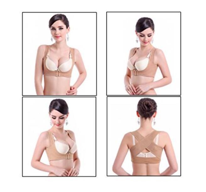 Women Chest Brace Up Hunchback Posture Shape Corrector X Strap Vest (M, Beige)