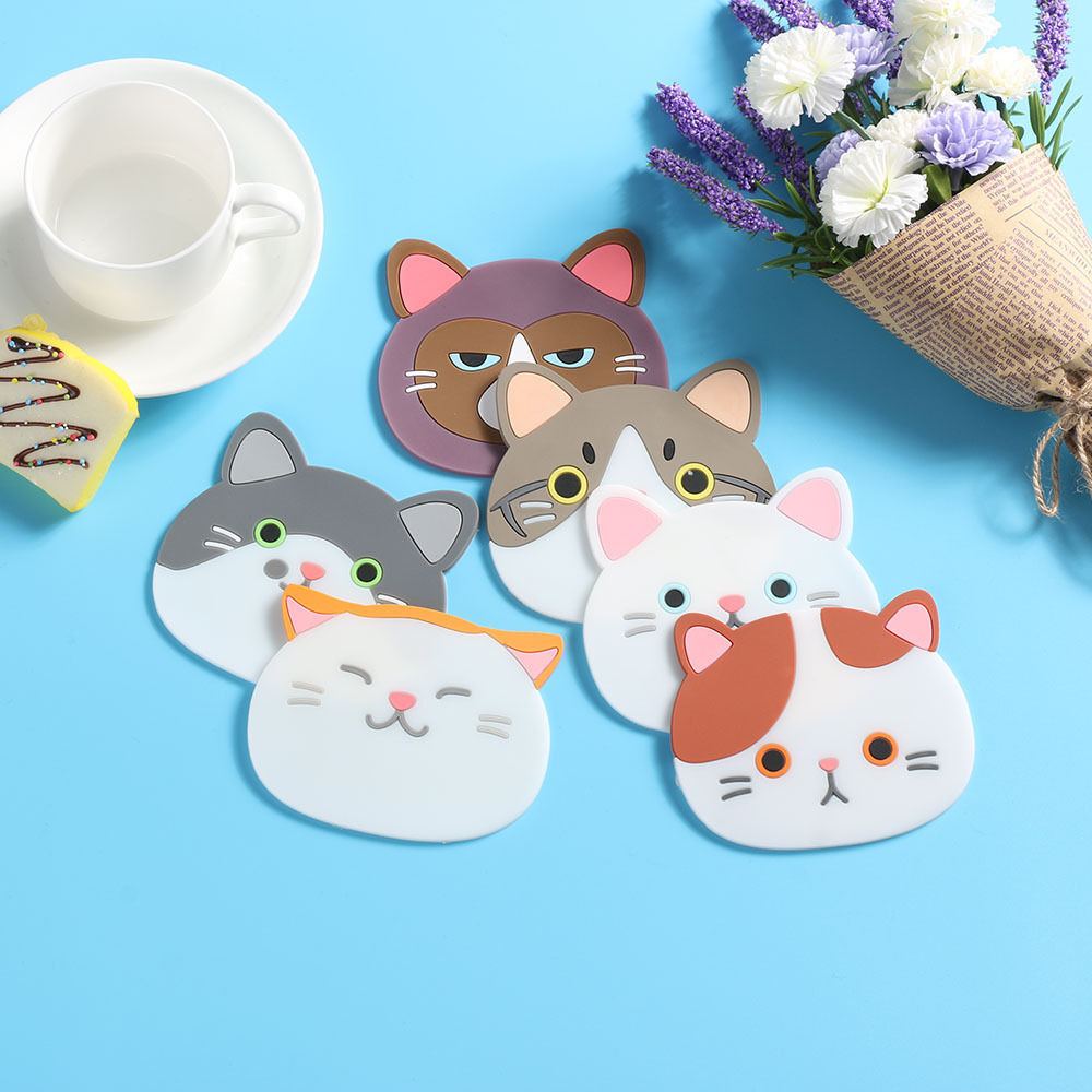 US 6 Pack Cat Coasters Mug Cushion Tea Cup Pad Tableware Mat Silicone Place Mat