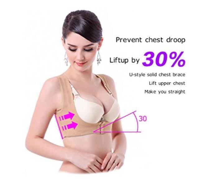 Women Chest Brace Up Hunchback Posture Shape Corrector X Strap Vest (M, Beige)