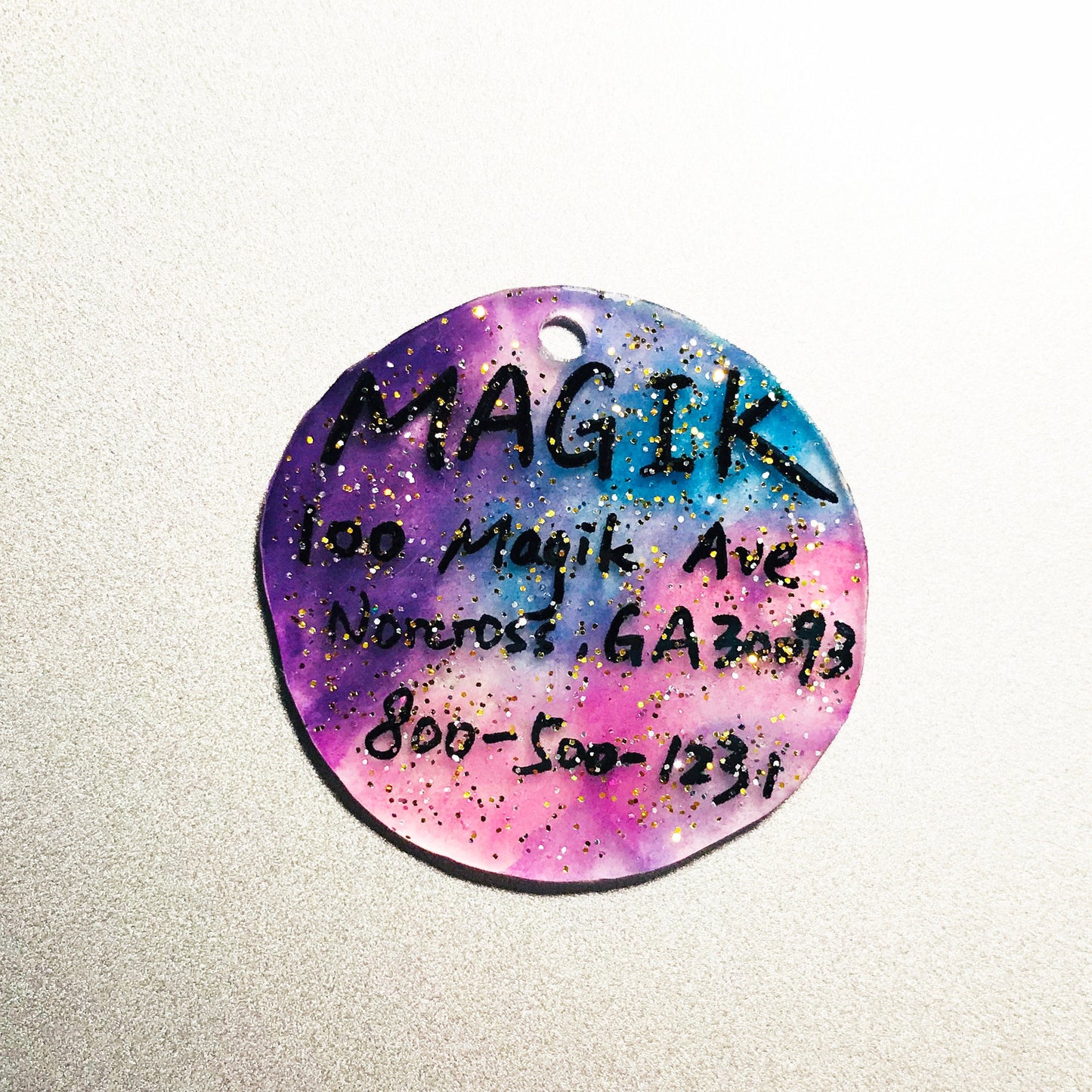 Thanksgiving Sale!Magik Hand-drawn Glitter Galaxy Pet ID Tag - Dog Tag or Cat Tag , Name Tag, Key Chain, Dog Collar Tag