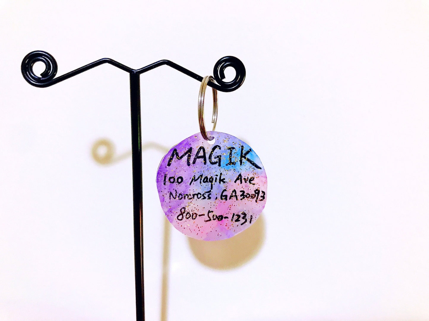 Thanksgiving Sale!Magik Hand-drawn Glitter Galaxy Pet ID Tag - Dog Tag or Cat Tag , Name Tag, Key Chain, Dog Collar Tag