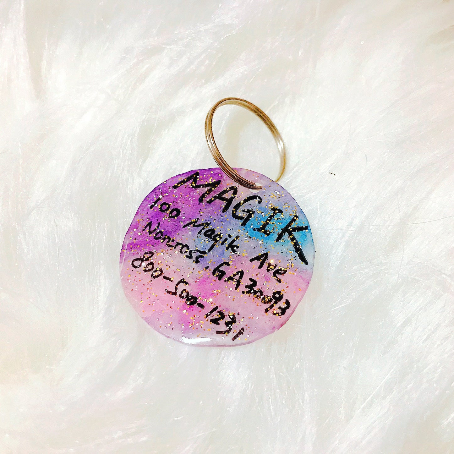 Thanksgiving Sale!Magik Hand-drawn Glitter Galaxy Pet ID Tag - Dog Tag or Cat Tag , Name Tag, Key Chain, Dog Collar Tag