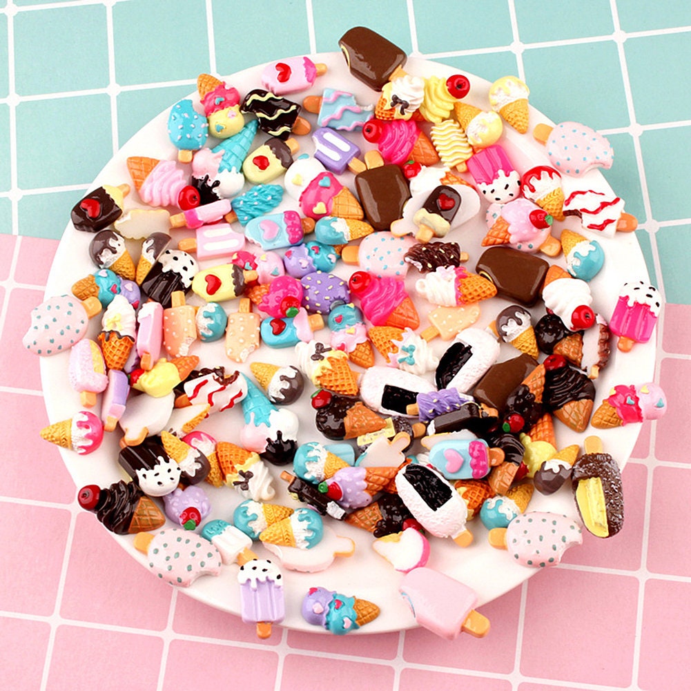 US 50-100 Pc Slime Icecream&Pops Resin Flat Back Jewelry Crafts Scrap-booking Charms DIY, Ice-cream and Pops