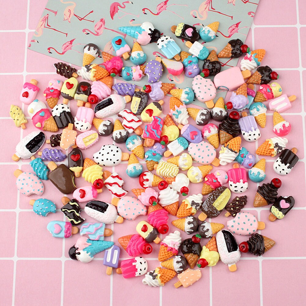 US 50-100 Pc Slime Icecream&Pops Resin Flat Back Jewelry Crafts Scrap-booking Charms DIY, Ice-cream and Pops