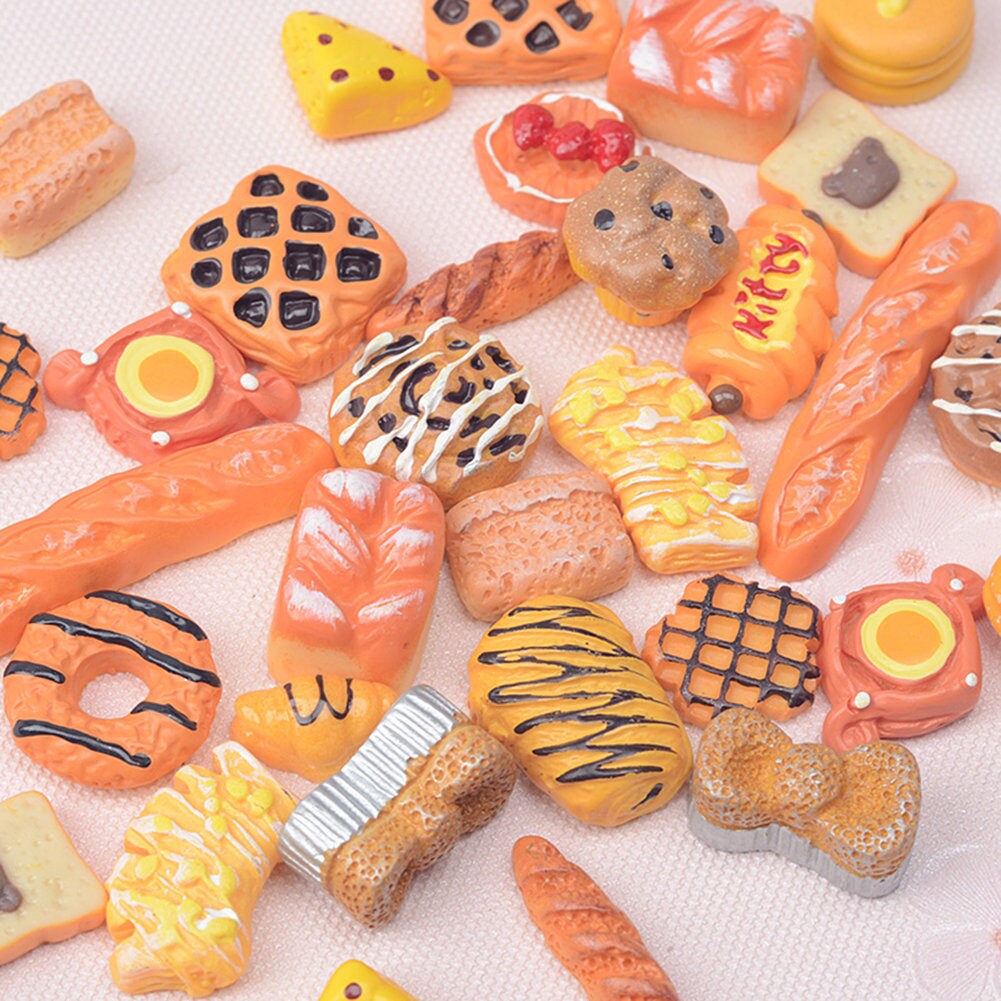 US 30-60 Pc Slime Bread Resin Flat Back Jewelry Crafts Scrap-booking Charms DIY, Bread Theme