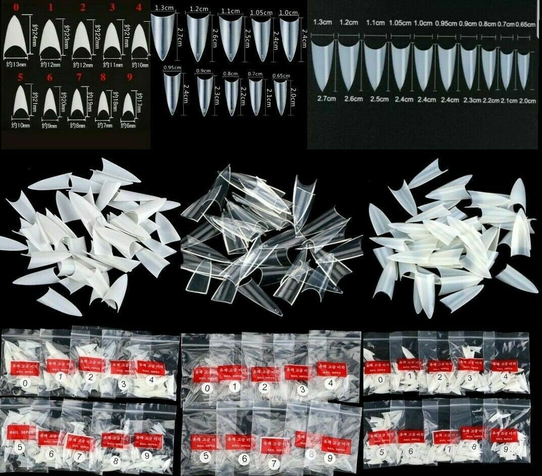 US 500-1000Pcs Stiletto French False Fake Acrylic Nail Tips Coffin Nails Long