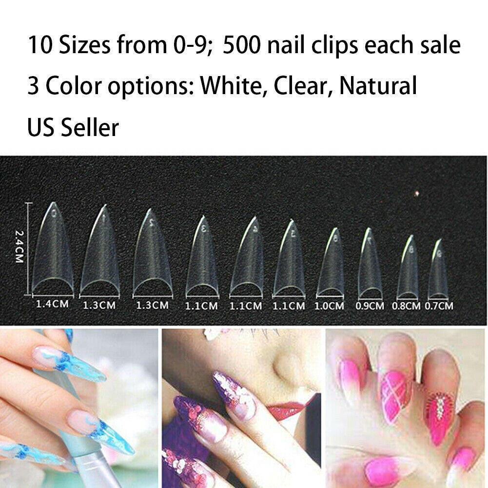 US 500-1000Pcs Stiletto French False Fake Acrylic Nail Tips Coffin Nails Long